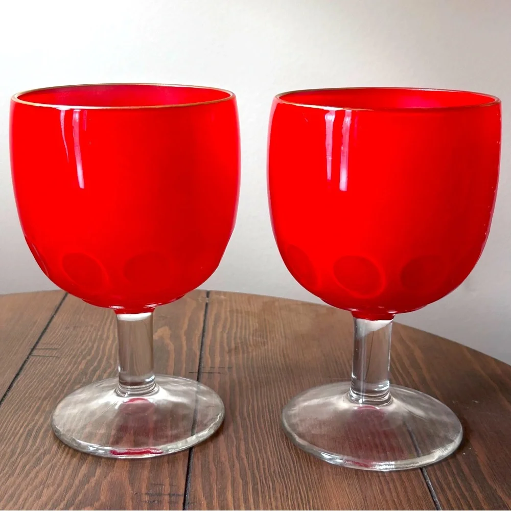 2 Hand-Blown Goblet / Glass Hoffman House Style